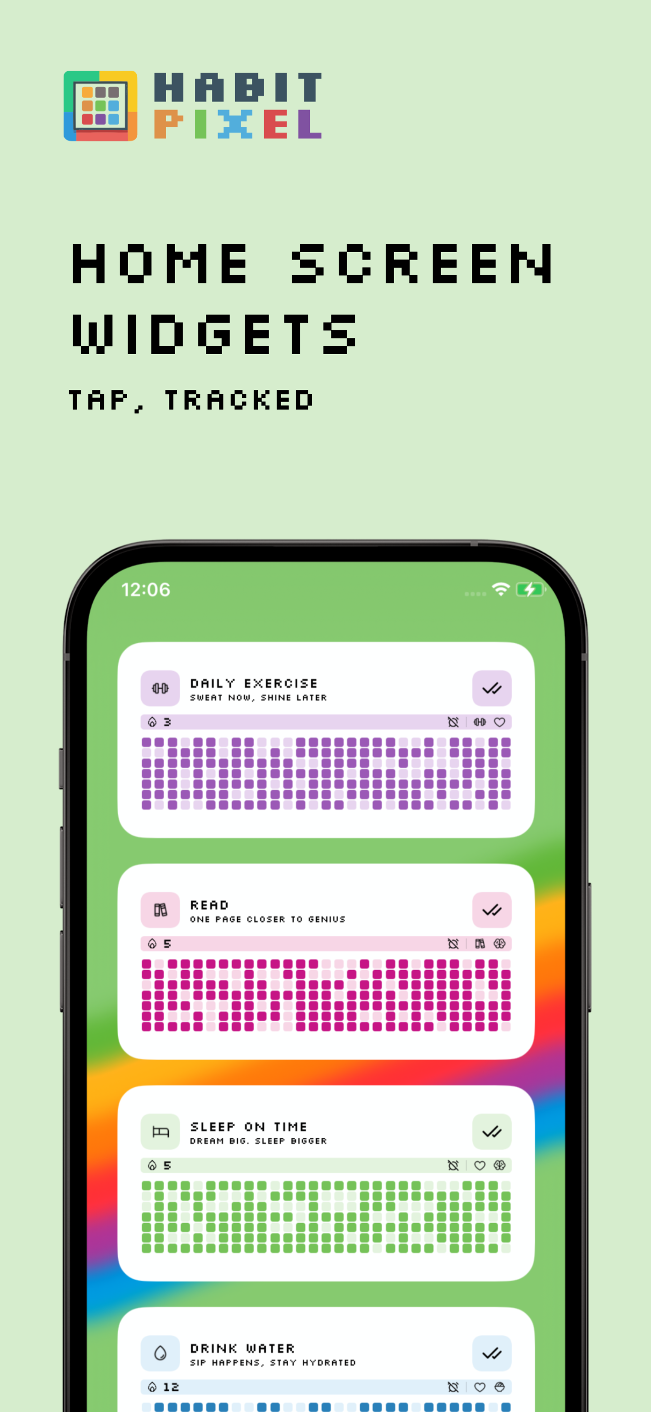 Home screen widgets: tap, tracked